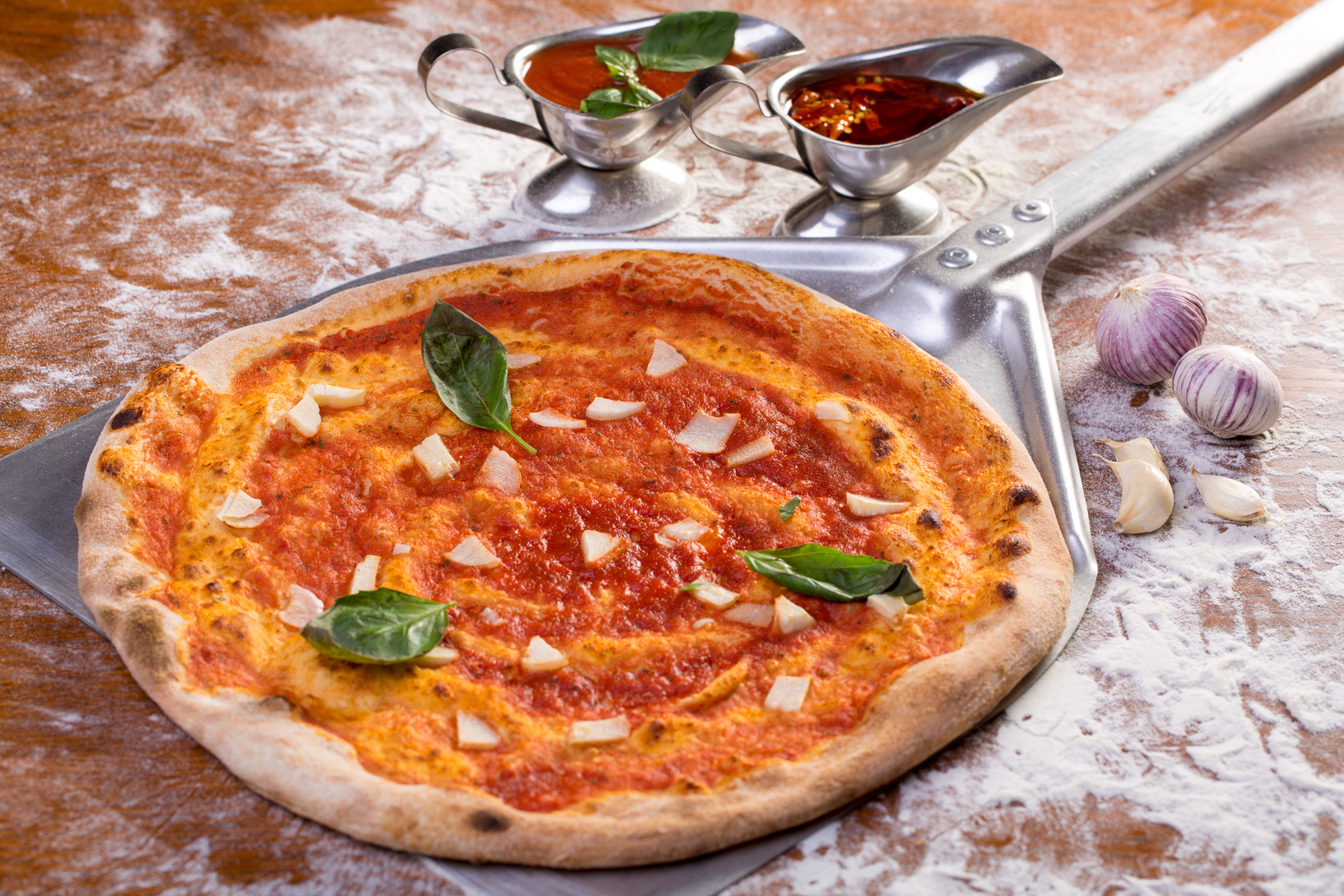 Close up of delicious marinara pizza